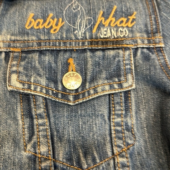 🎉hostpick😁Baby phat denim, md blue logo stitch above front pocket & on back M - Picture 9 of 14
